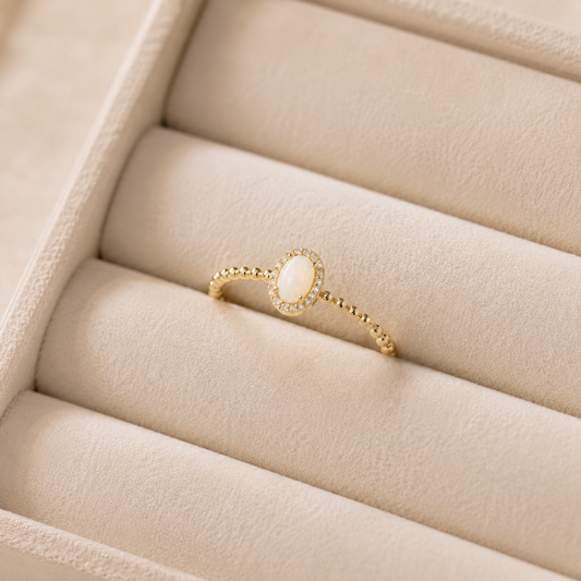 Oval Opal Ring with Beaded Band