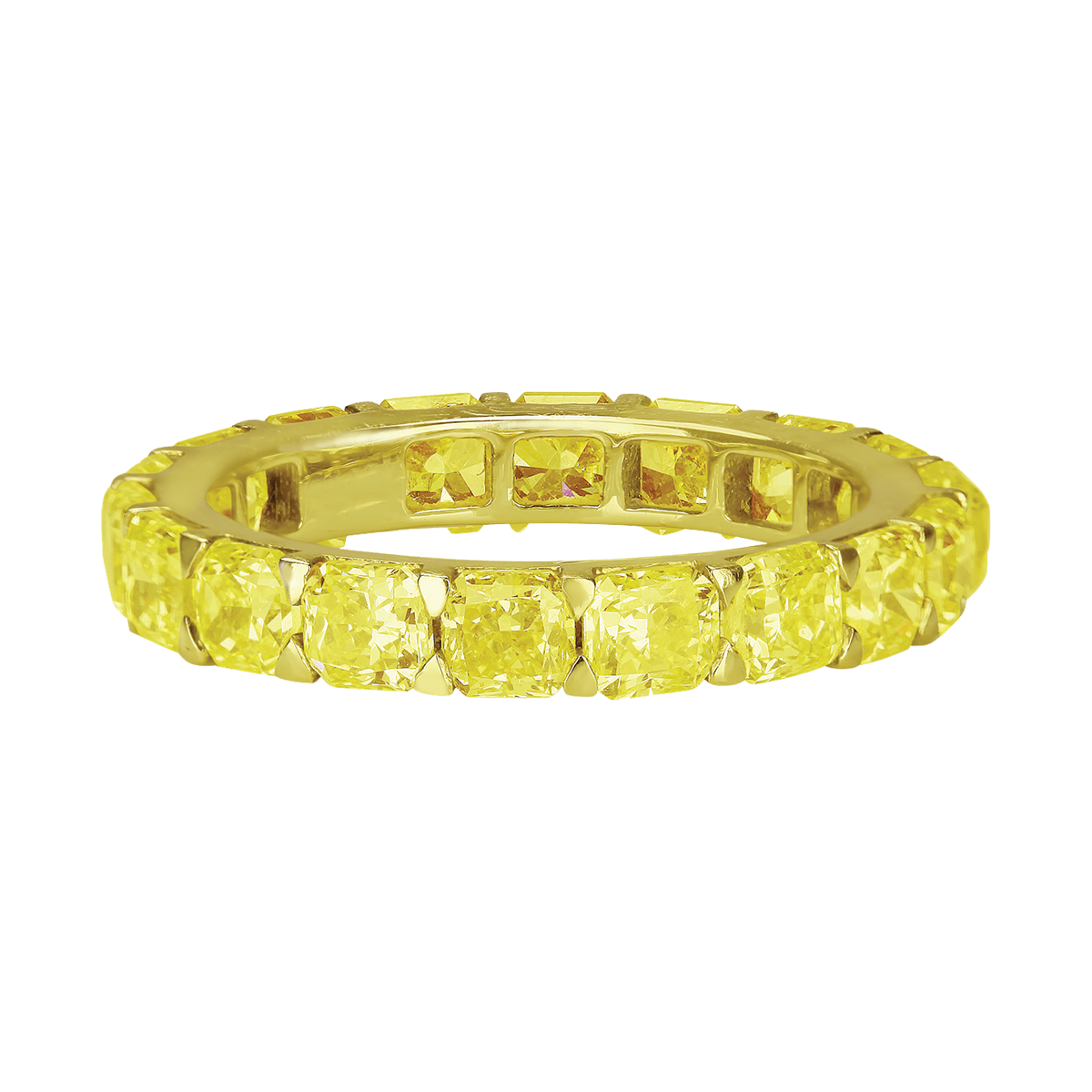 Cushion Cut Fancy Yellow Diamond Eternity Band