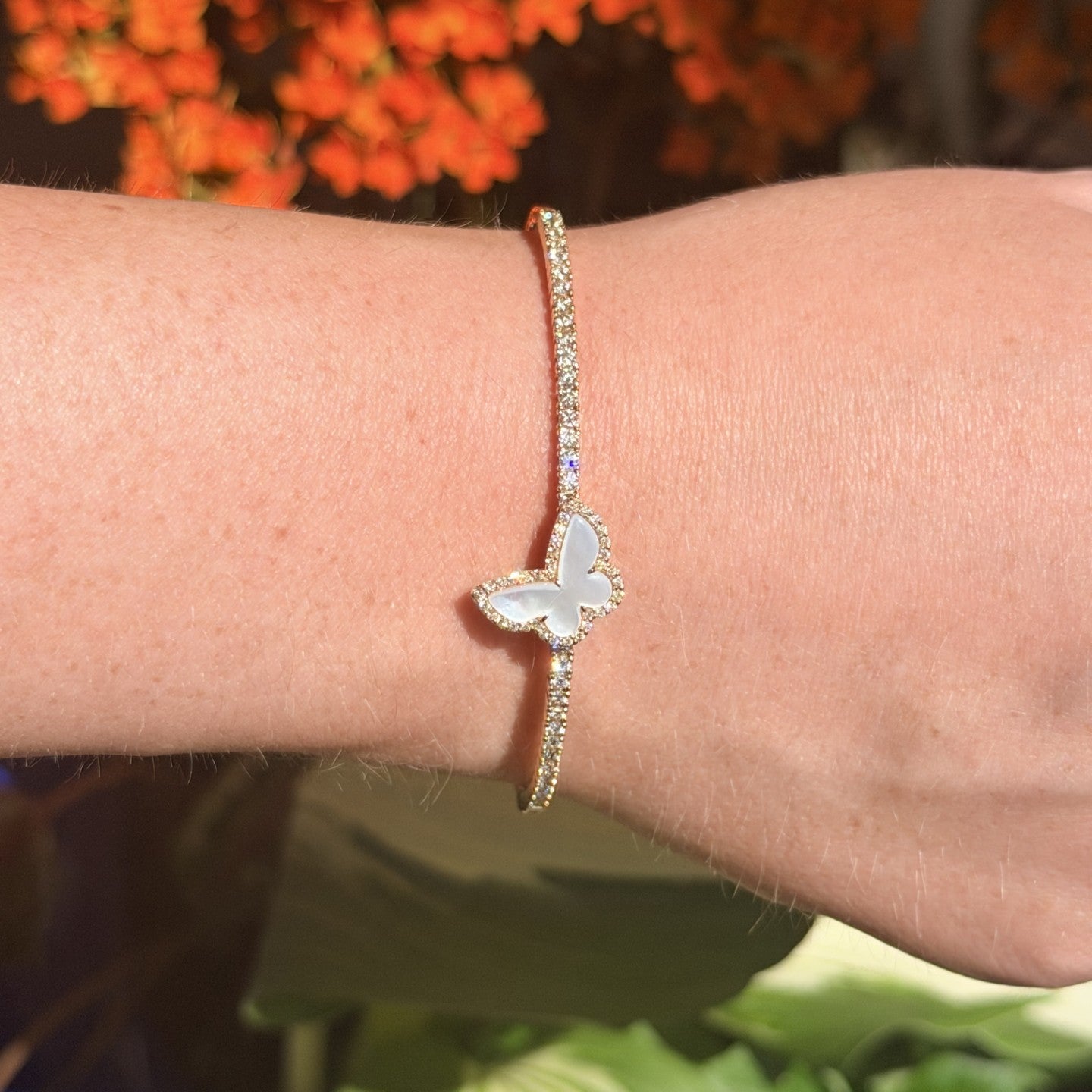 Butterfly Mother of Pearl & Diamond Pickleball Bracelet