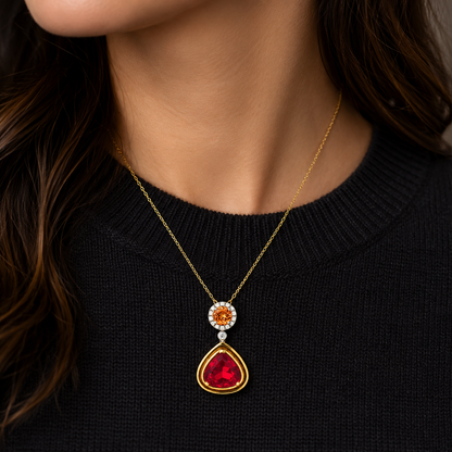 Fire Opal & Spessartite Garnet Necklace