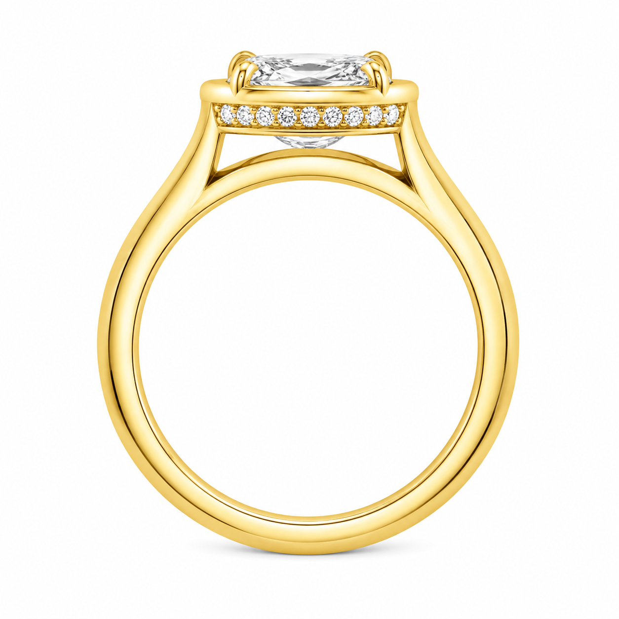 Bezel/Prong Oval Engagement Ring With Hidden Halo