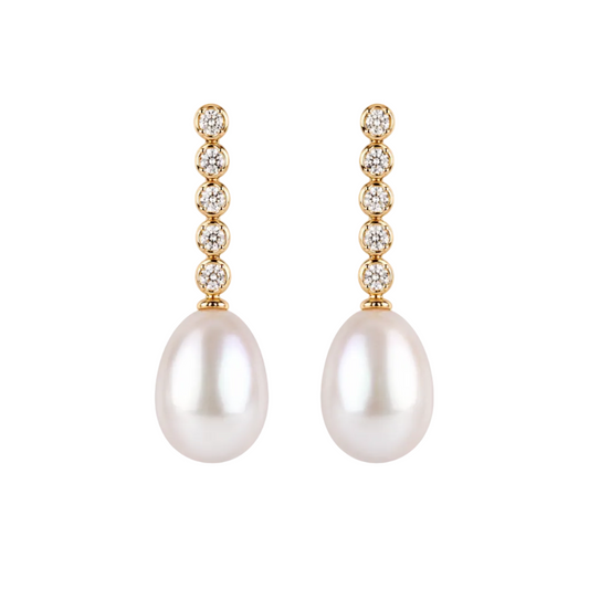 Pearl & Diamond Dangle Earrings