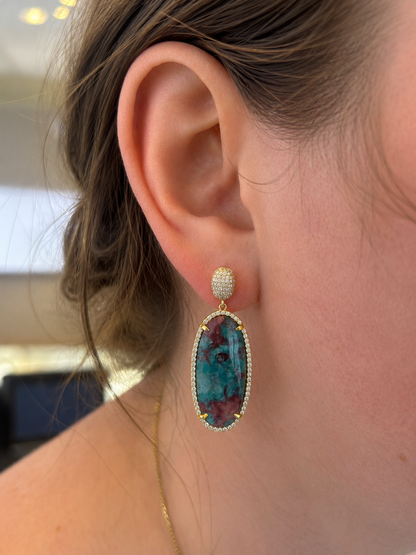 Bazillion Paraiba Tourmaline Slice & Diamond Earring