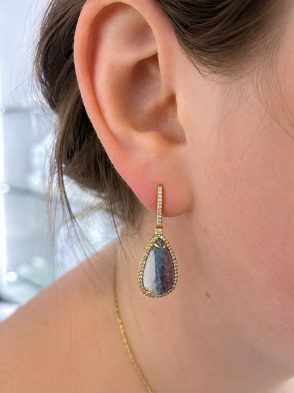 Bazillion Paraiba Tourmaline Slice & Diamond Earring
