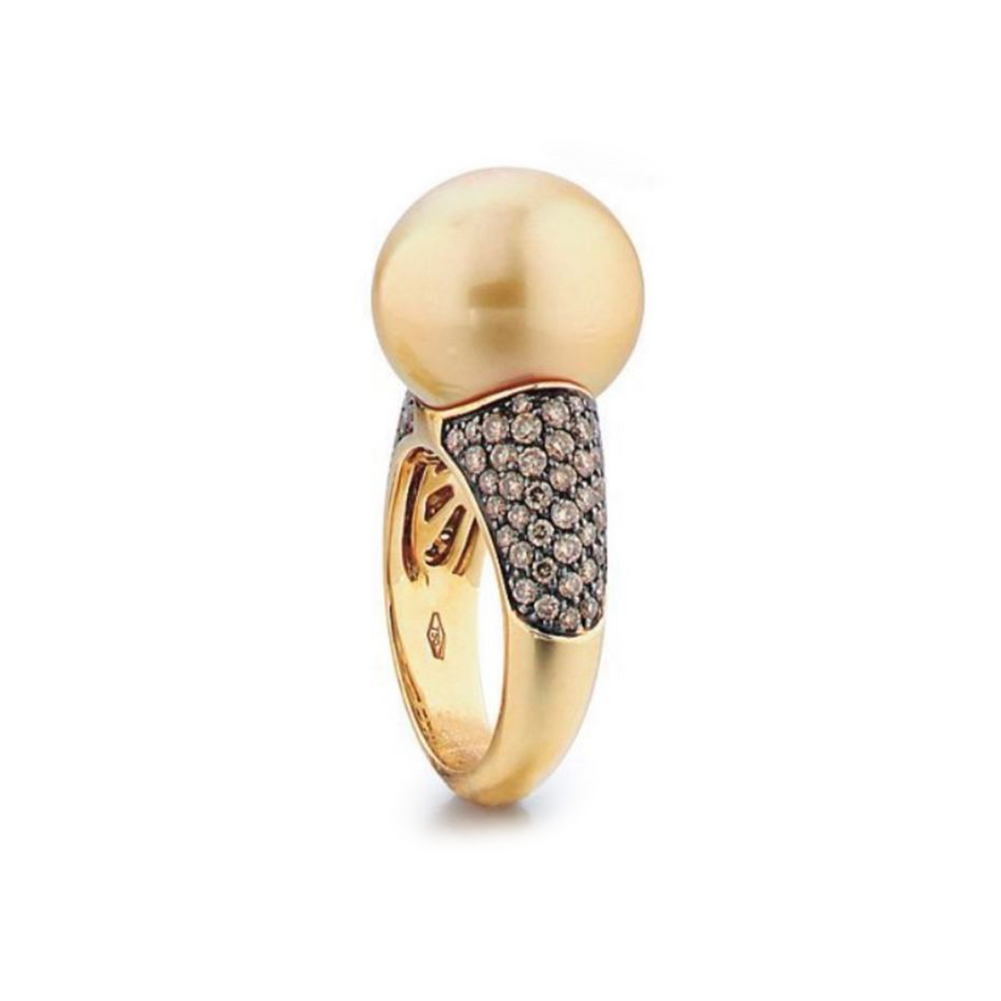 Akoya Pearl & Brown Diamond Ring
