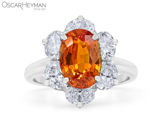 Platinum Orange Sapphire Diamond Ring