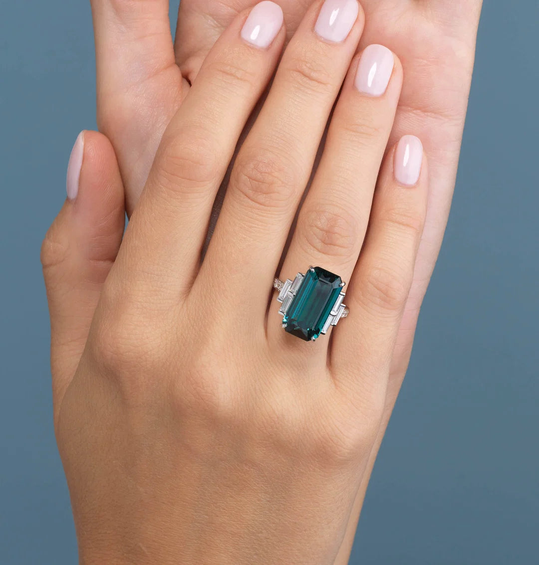 Indicolite & Diamond Ring