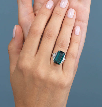 Indicolite & Diamond Ring