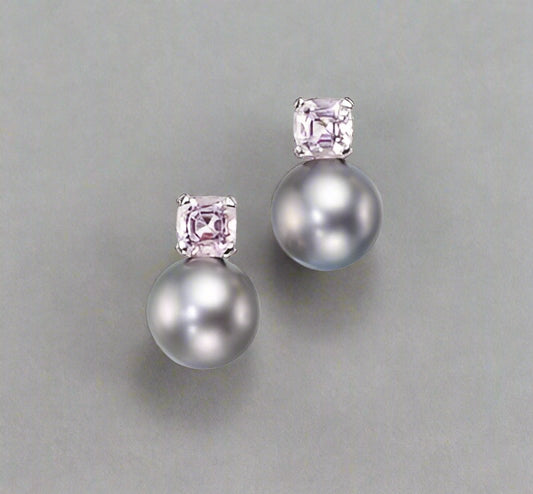 Tahitian Pearl Studs with Morganite