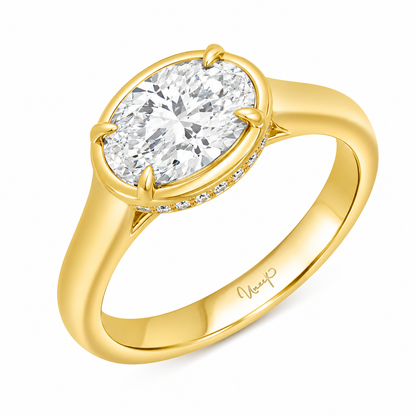 Bezel/Prong Oval Engagement Ring With Hidden Halo