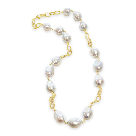 Elegant South Sea Pearl & Gold Link Necklace