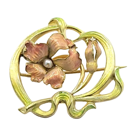Enamel Pearl Brooch