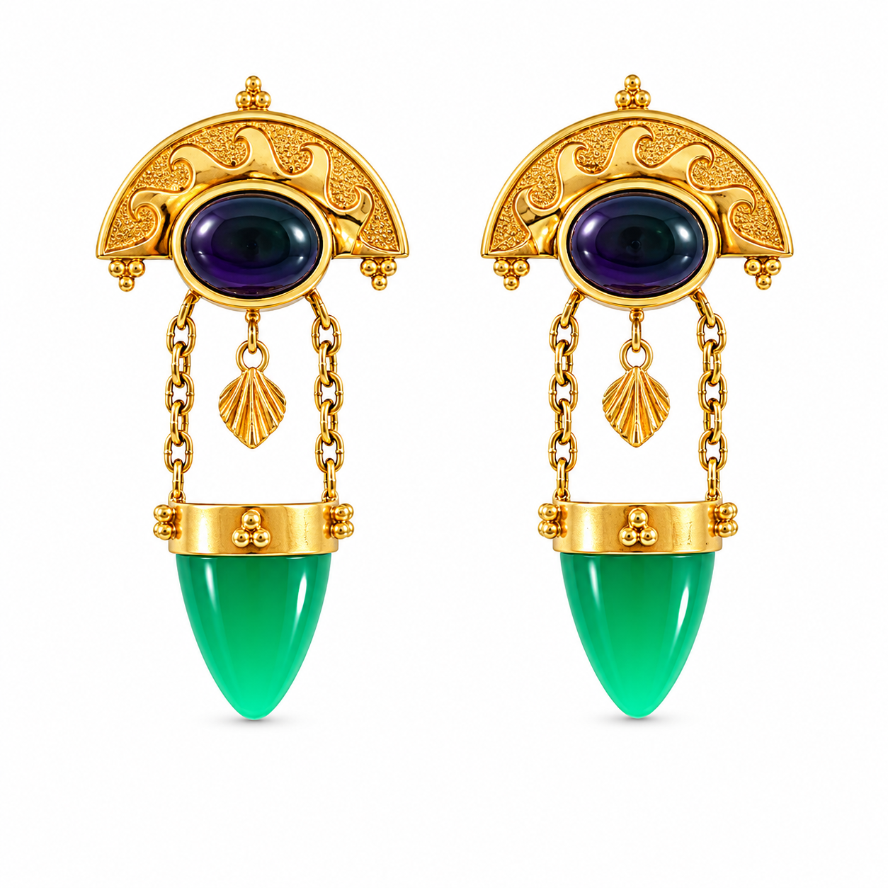 Amethyst & Chrysophase Dangle Earrings