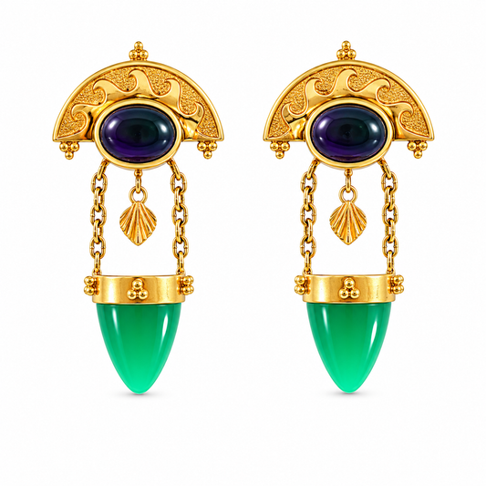Amethyst & Chrysophase Dangle Earrings