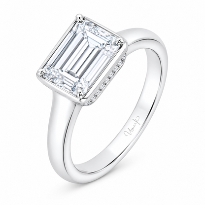 Bezel/Prong Emerald Cut Solitaire With Hidden Halo