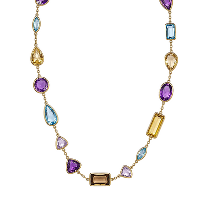 Blue Topaz, Citrine, Amethyst Necklace