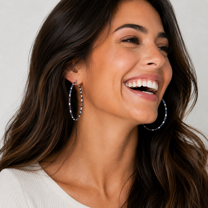 Blue Sapphire & Diamond Hoops