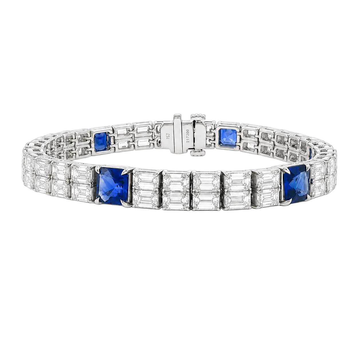 Emerald Cut Diamond & Asscher Cut Blue Sapphire Bracelet