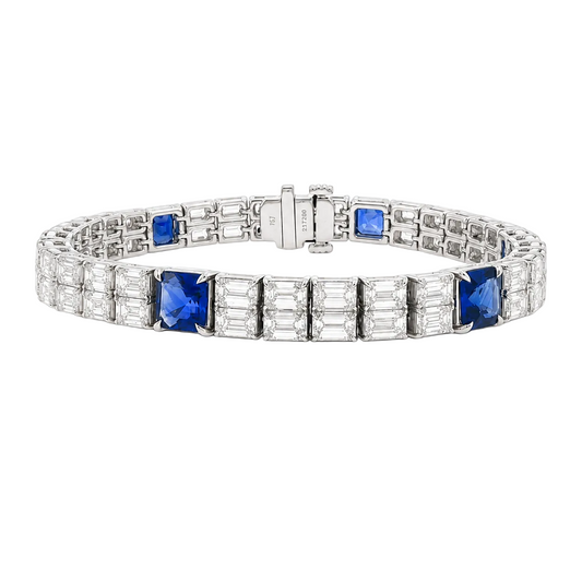 Emerald Cut Diamond & Asscher Cut Blue Sapphire Bracelet