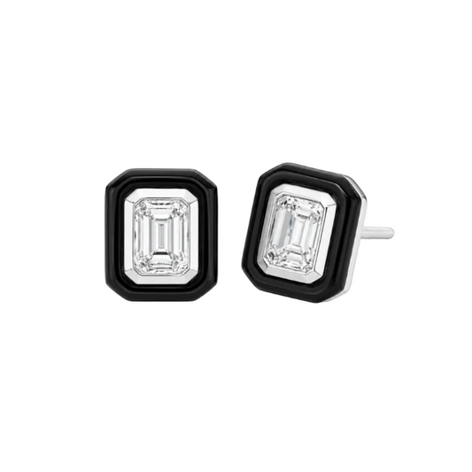 Black Agate & Diamond Stud Earrings