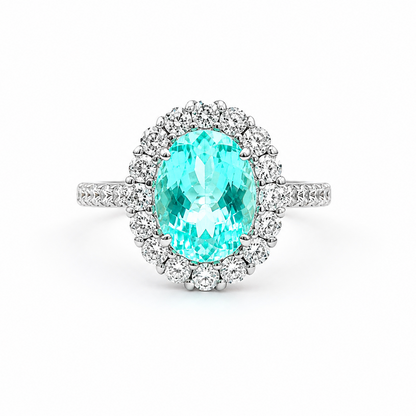 Mozambique Oval Paraiba Tourmaline & Diamond Ring