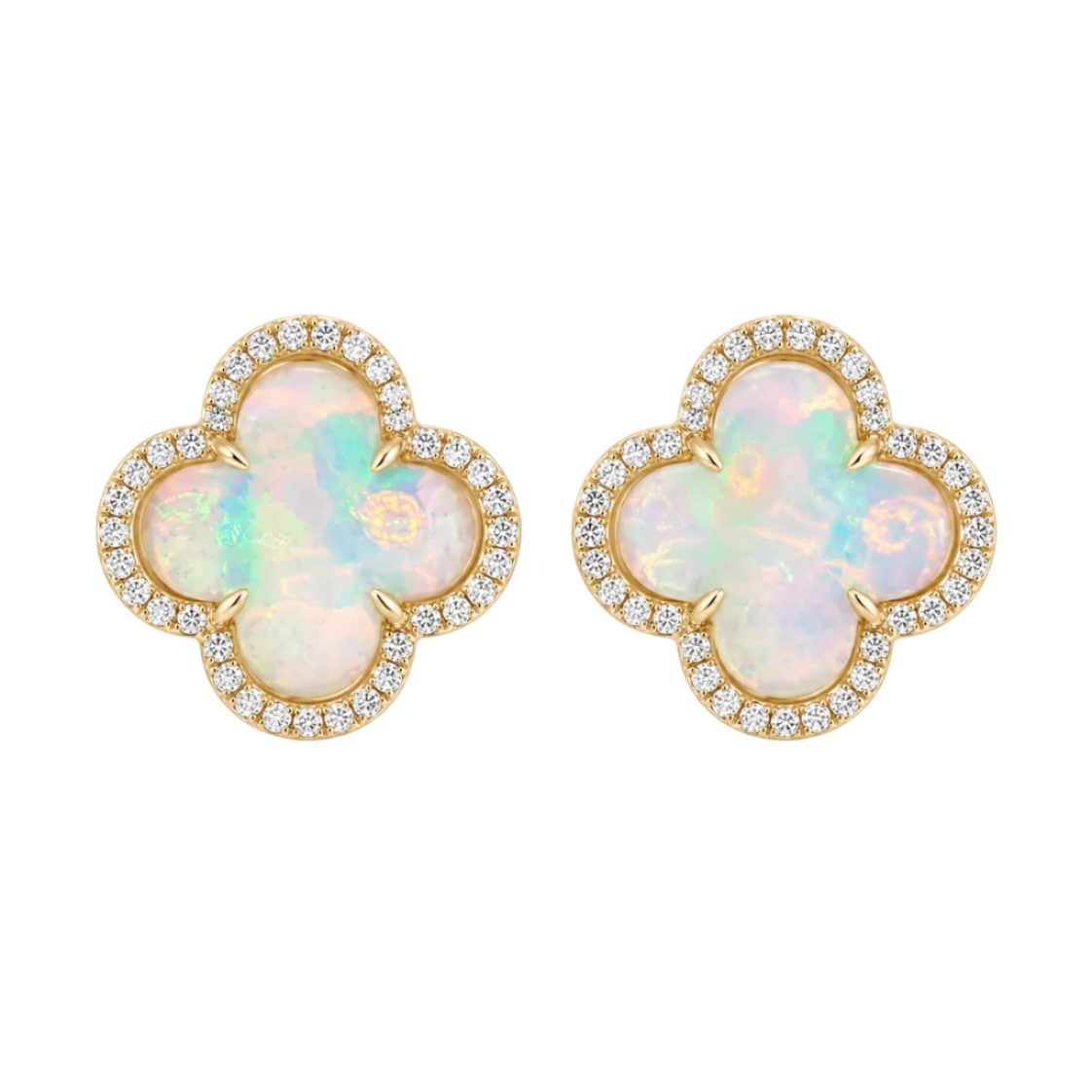 Opal & Diamond Clover Earrings