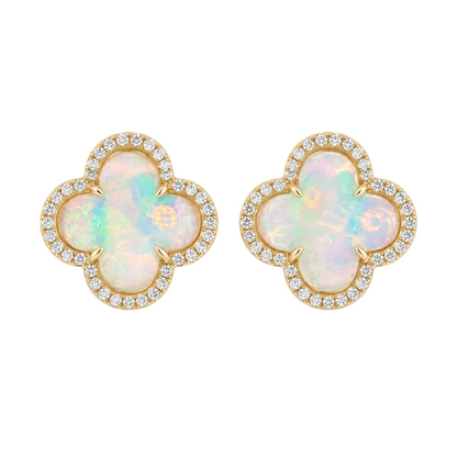 Opal & Diamond Clover Earrings