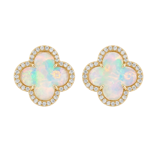 Opal & Diamond Clover Earrings