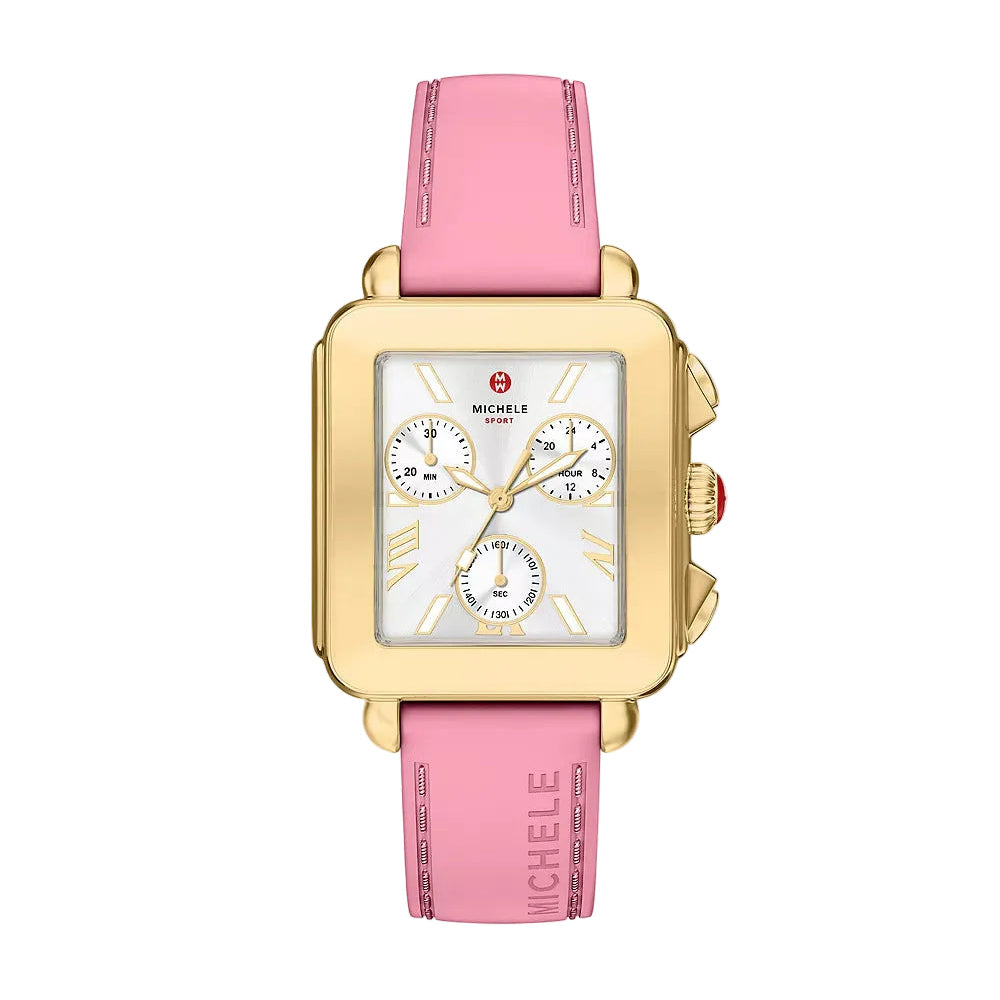 Deco Sport Chronograph Gold-Tone Vintage Pink Silicone Watch