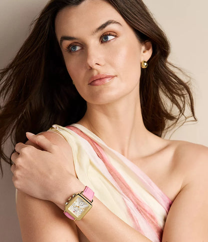 Deco Sport Chronograph Gold-Tone Vintage Pink Silicone Watch