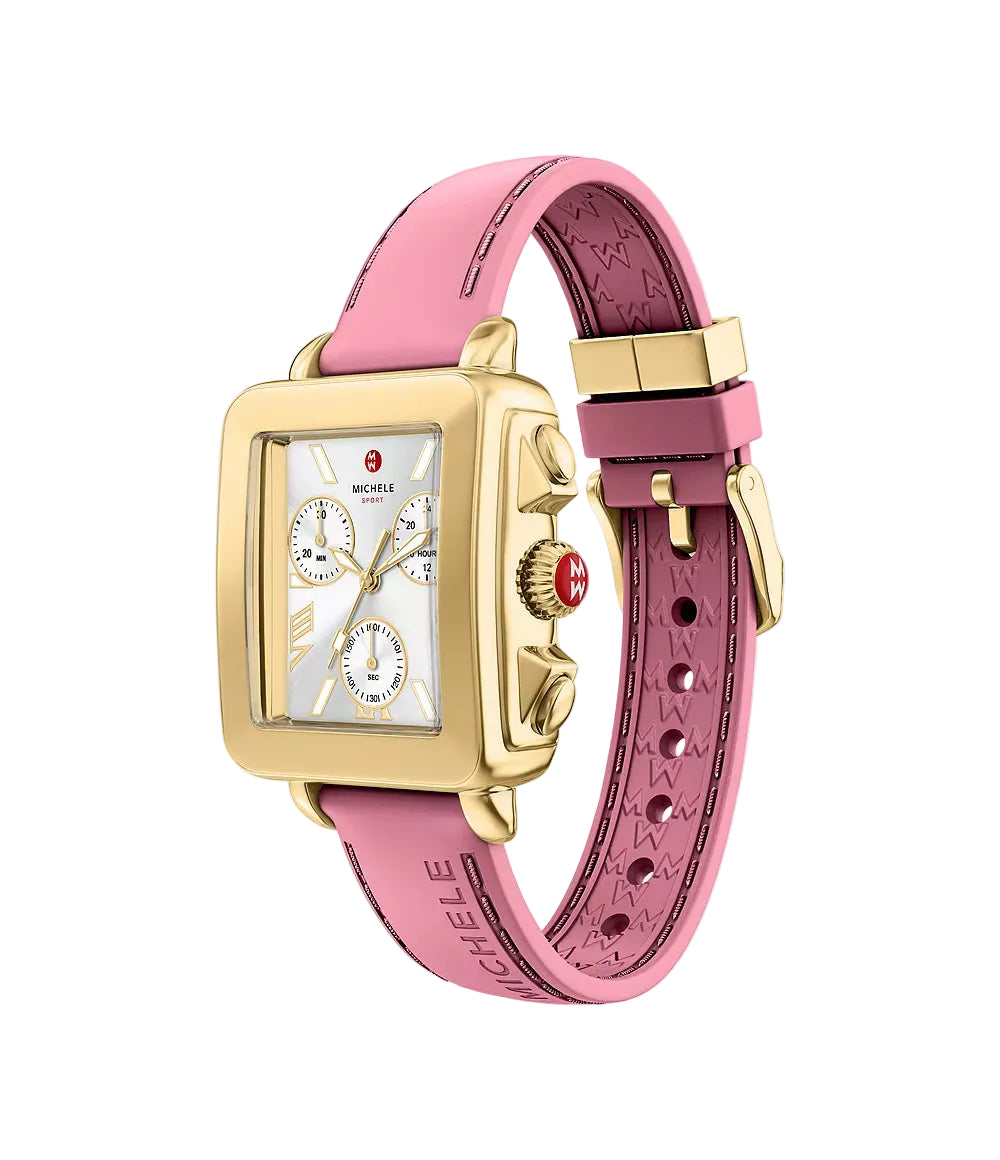 Deco Sport Chronograph Gold-Tone Vintage Pink Silicone Watch