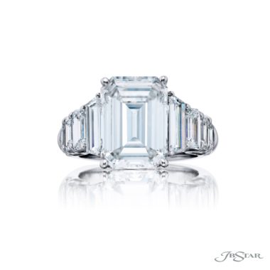 Platinum Emerald Cut and Trapezoid Diamond Ring Mounting