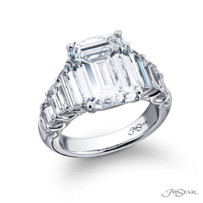 Platinum Emerald Cut and Trapezoid Diamond Ring Mounting