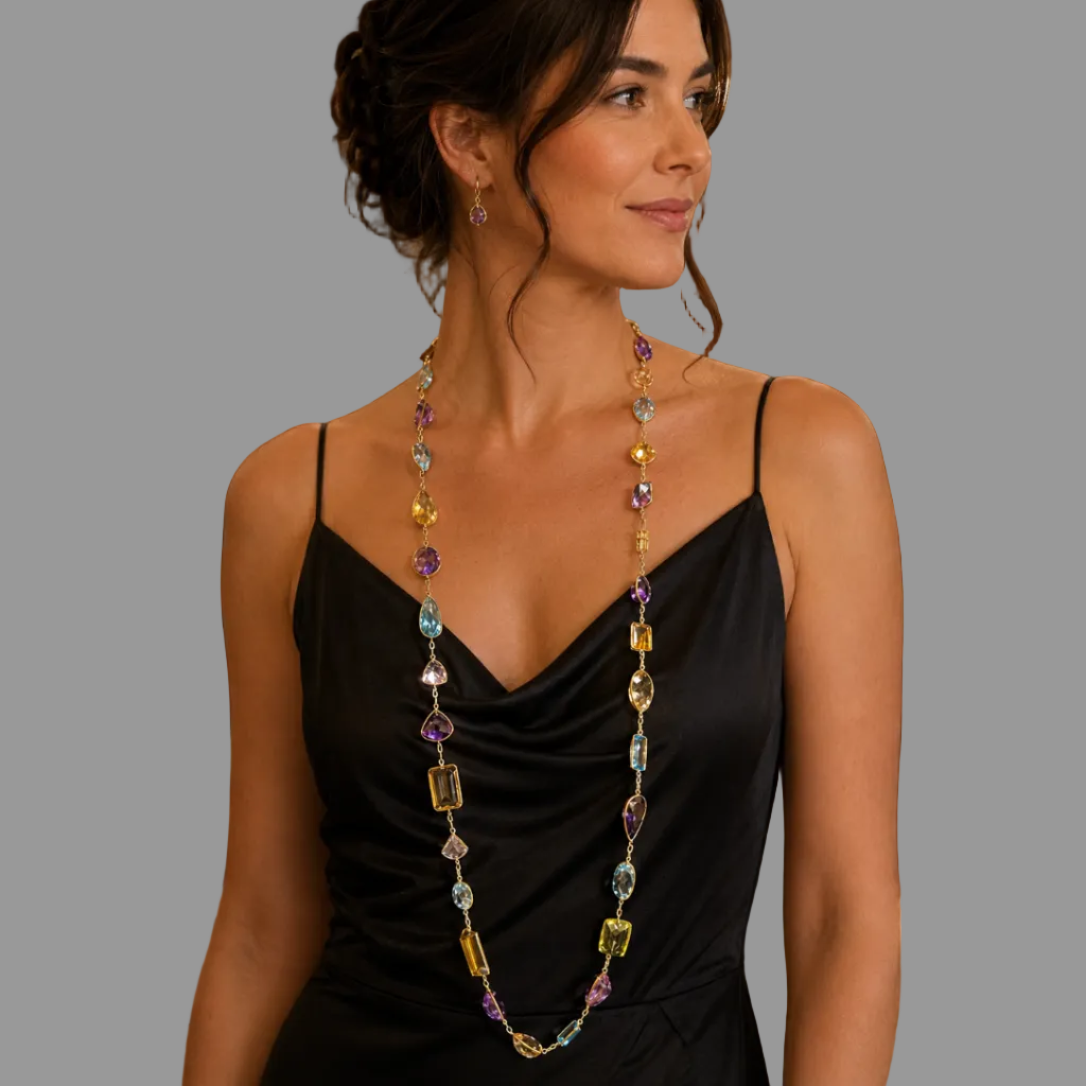 Blue Topaz, Citrine, Amethyst Necklace