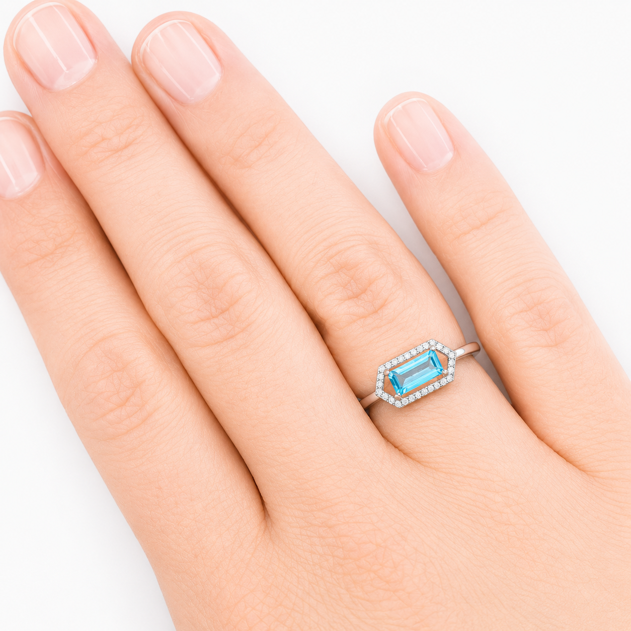 Emerald Cut Blue Topaz & Diamond Ring
