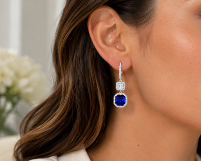 Blue Sapphire & Diamond Dangle Earrings