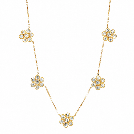 Diamond Flower Station Necklace