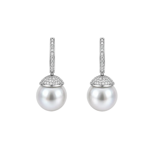 South Sea Pearl & Pave Diamond Drop Earrings