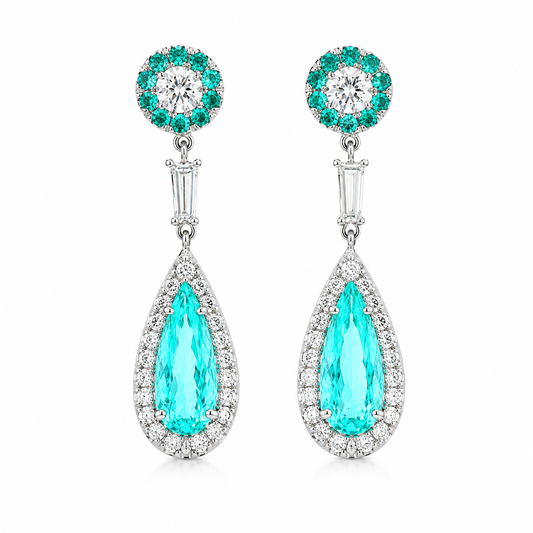 Parariba Tourmaline & Diamond Dangle Earring
