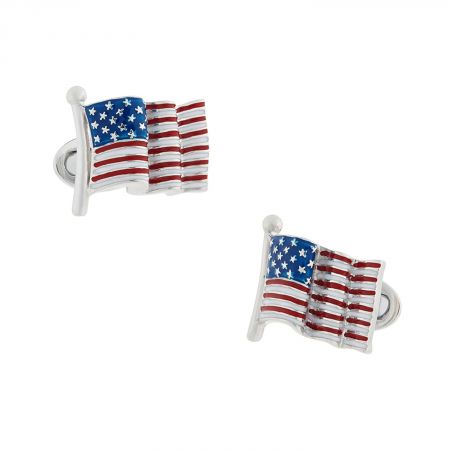 Waving American Flag Sterling Cufflinks