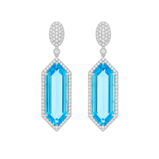Blue Topaz & Diamond Hexagon Earrings