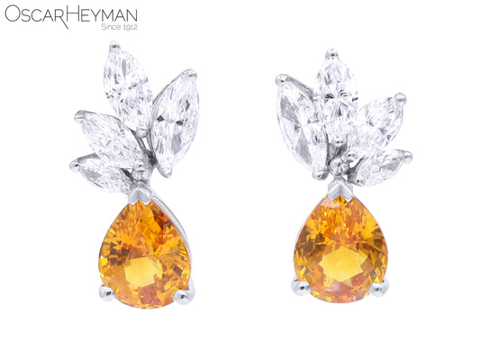 Platnium Orange Sapphire Diamond Earrings