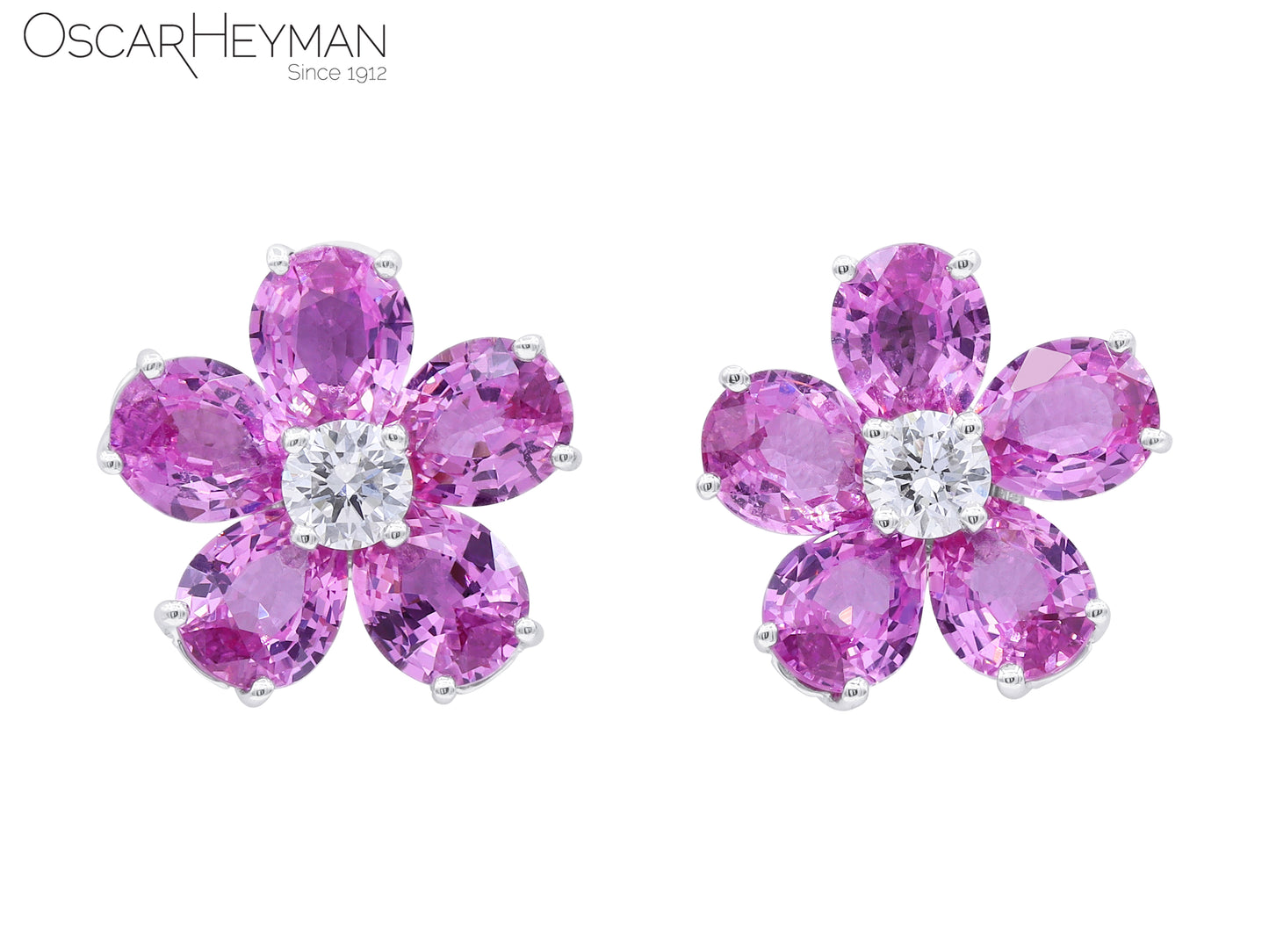 Platnium Pink Sapphire Diamond Flower Earring