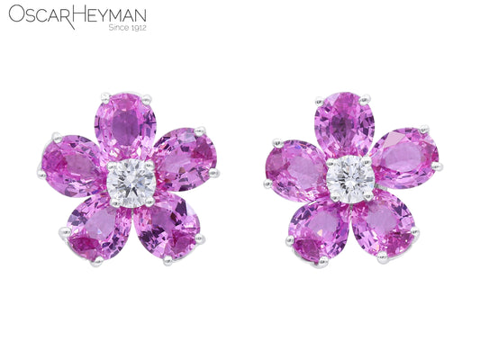Platnium Pink Sapphire Diamond Flower Earring
