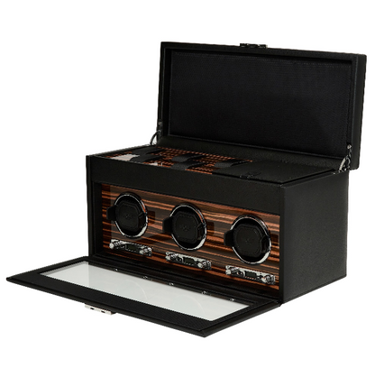Black Roadster Triple Watch Winder with Storage
