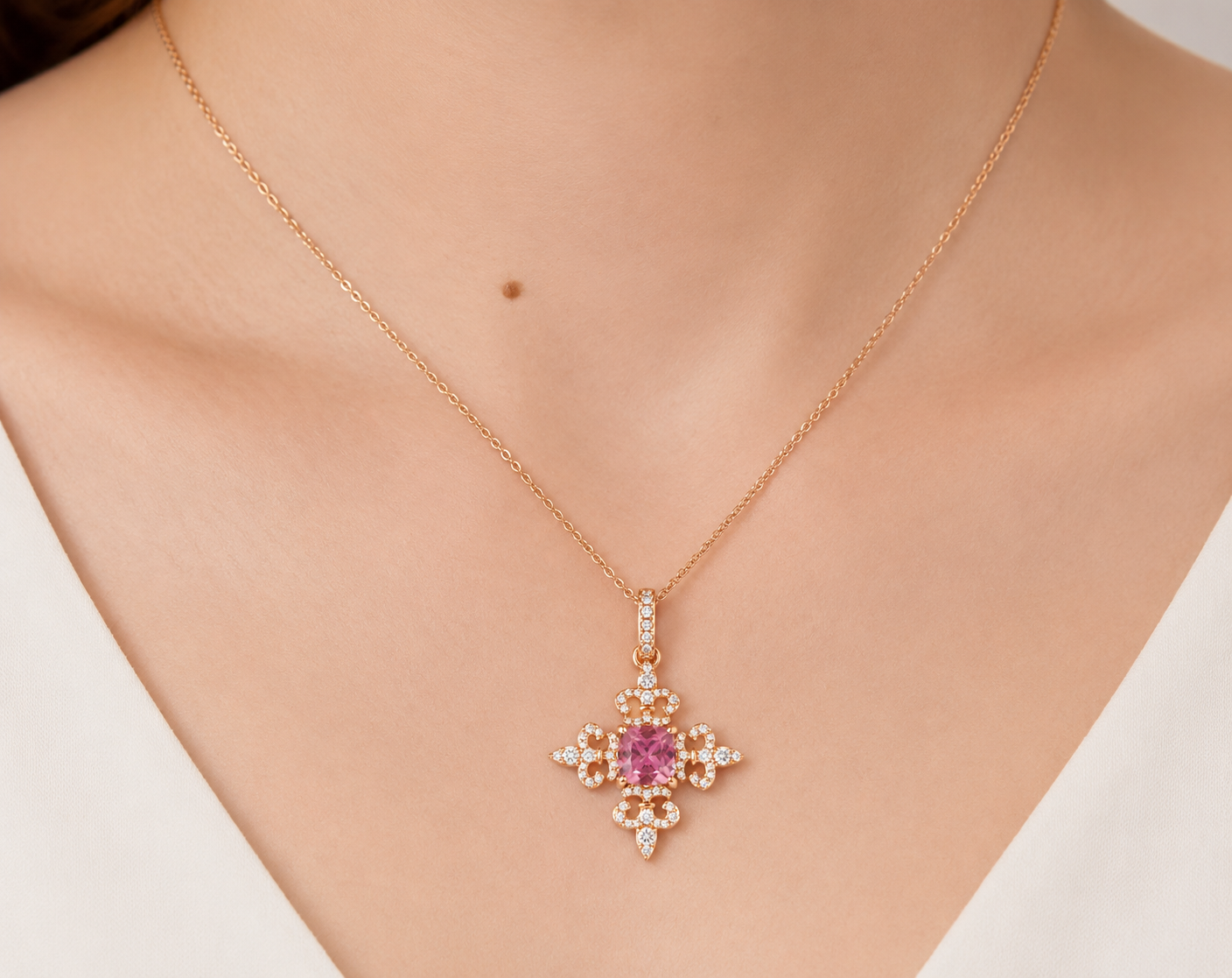 Pink Tourmaline & Diamond Necklace