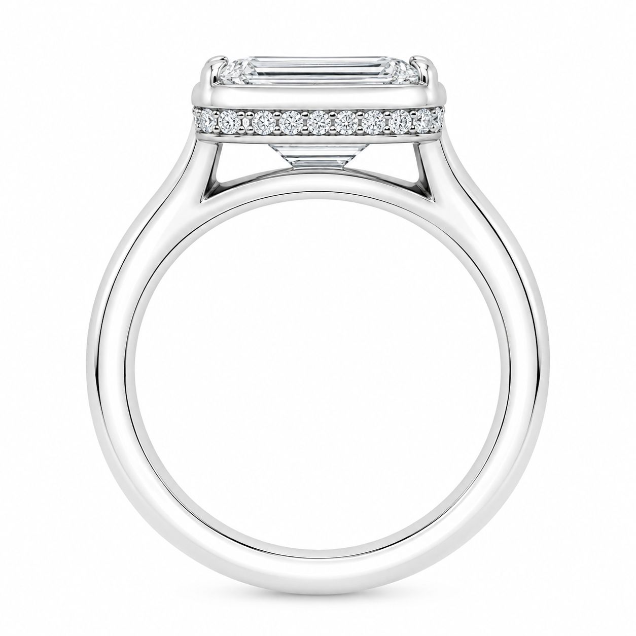 Bezel/Prong Emerald Cut Solitaire With Hidden Halo