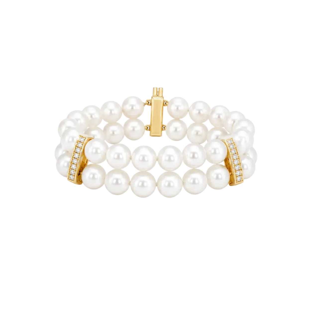 Double Strand Diamond Pave Pearl Bracelet