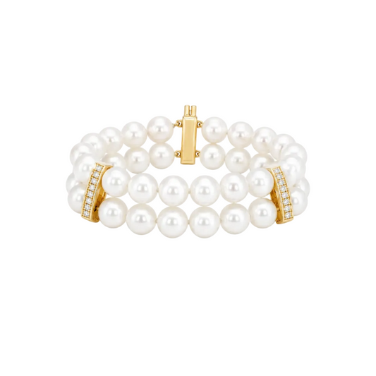 Double Strand Diamond Pave Pearl Bracelet