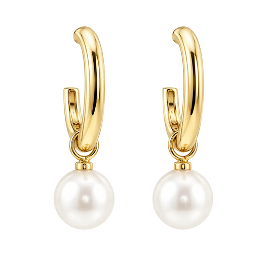 Gold South Sea Pearl Charm Hoops